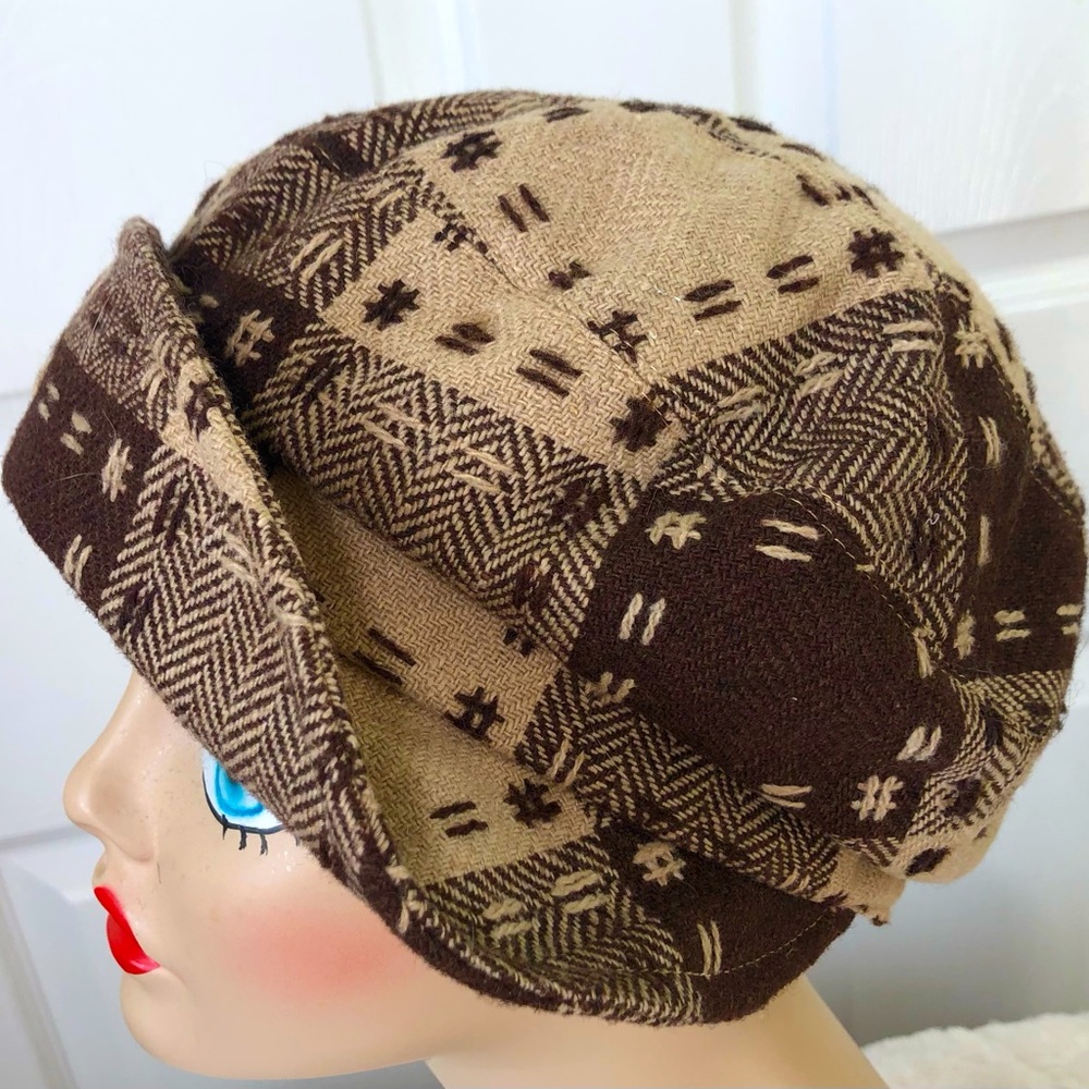 Vintage Retro 20s Tweed Patchwork Retro Cotton Hat M/L - Picture 3 of 7